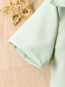 SHEIN Baby Boy Patched Pocket Shirt & Shorts Without Tee - Green - View 5