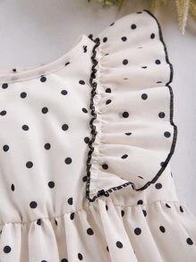 Baby Polka Dot Print Ruffle Trim Contrast Binding Dress - Apricot - View 4