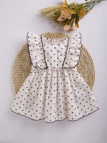 Baby Polka Dot Print Ruffle Trim Contrast Binding Dress - Apricot - View 5