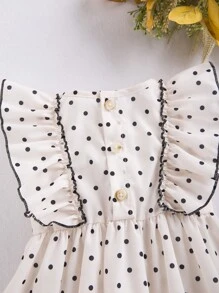 Baby Polka Dot Print Ruffle Trim Contrast Binding Dress - Apricot - View 6