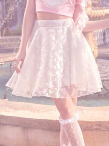 ROMWE Kawaii Allover Butterfly Print Flare Hem Skirt - White - View 1