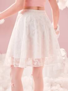 ROMWE Kawaii Allover Butterfly Print Flare Hem Skirt - White - View 2