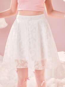 ROMWE Kawaii Allover Butterfly Print Flare Hem Skirt - White - View 3