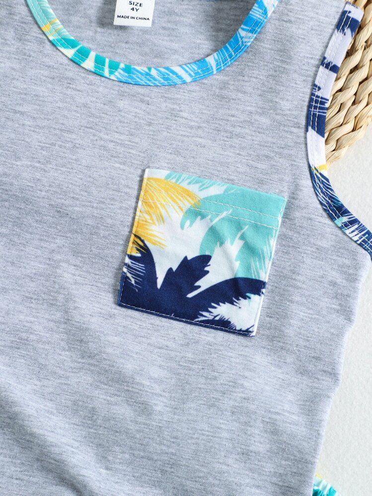 SHEIN 男小童熱帶圖案度假風格簡約風街頭風圓領2入組/套適合夏天 - 彩色 - 查看 6