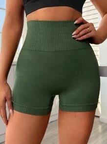 Easithlete 寬腰帶條紋針織運動短褲 - 橄欖綠 - 查看 3