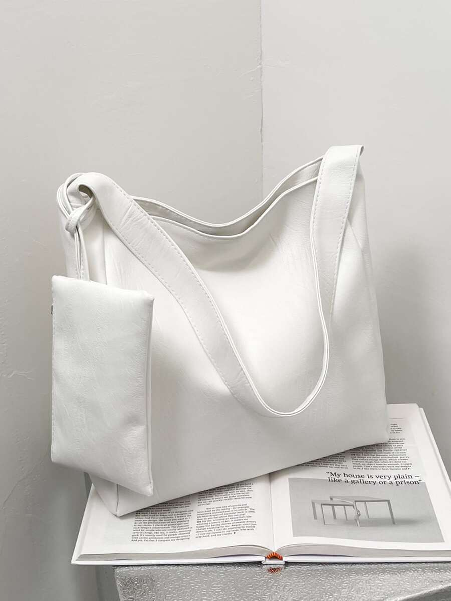 White Hobo Bag With Purse PU Elegant For Daily Life - Beige - View 1