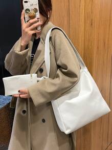 White Hobo Bag With Purse PU Elegant For Daily Life - Beige - View 2
