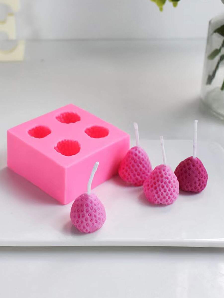 4-fach Erdbeere-förmige DIY Handgemachte Kerze, Weiche Keramik & Silikon Form
