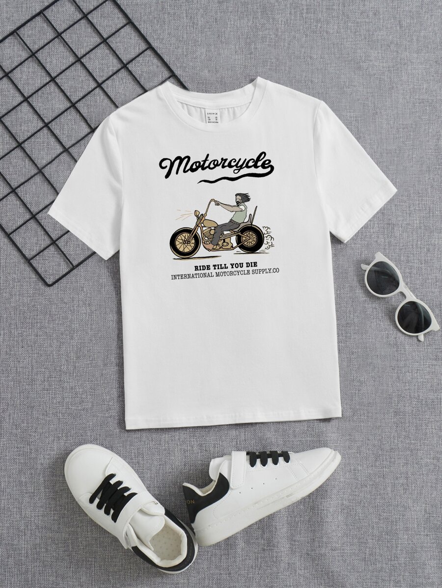 Festustata Manfinity Hypemode 男士棉摩托車和標語圖案T恤 - 白色 - 查看 1