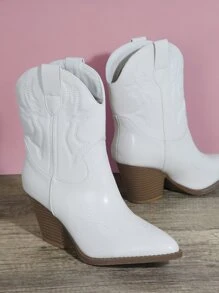 SHUZIA Pull On Block Heel Western Boots Cowboy Boots - White - View 2