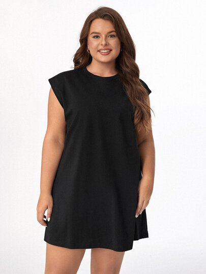 SHEIN BASICS Plus  Solid Batwing Sleeve Tee Dress