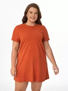 SHEIN BASICS Vestido De Camiseta De Bolsillo Sólido Para Mujer Con Tamaño Más Grande - Naranja - Ver 1