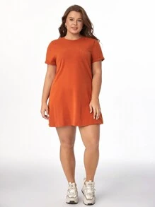 SHEIN BASICS Vestido De Camiseta De Bolsillo Sólido Para Mujer Con Tamaño Más Grande - Naranja - Ver 5