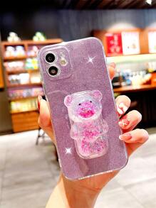 Ốp điện thoại trong suốt với thiết kế cầm nắm chắc chắn và giấy kim tuyến, phiên bản quốc tế, không phải phiên bản nội địa. - Màu tím - Xem 1