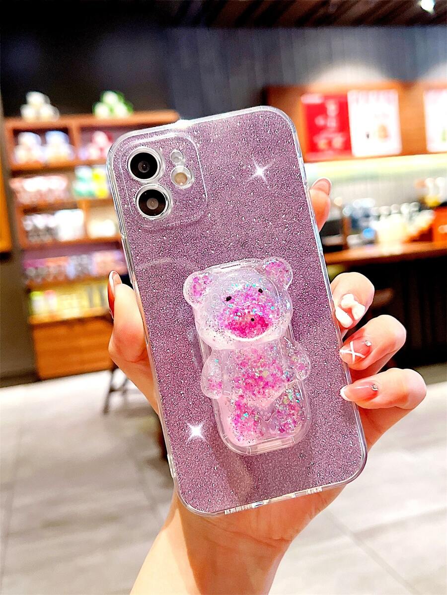 Ốp điện thoại trong suốt với thiết kế cầm nắm chắc chắn và giấy kim tuyến, phiên bản quốc tế, không phải phiên bản nội địa. - Màu tím - Xem 1