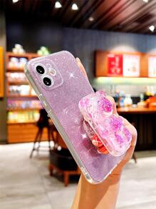 Ốp điện thoại trong suốt với thiết kế cầm nắm chắc chắn và giấy kim tuyến, phiên bản quốc tế, không phải phiên bản nội địa. - Màu tím - Xem 3