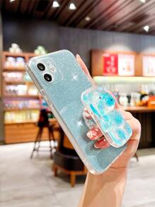 Ốp điện thoại họa tiết gấu sáng bóng - Xanh và trắng - Xem 2