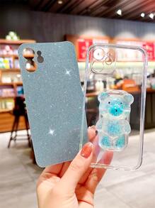Ốp điện thoại họa tiết gấu sáng bóng - Xanh và trắng - Xem 3