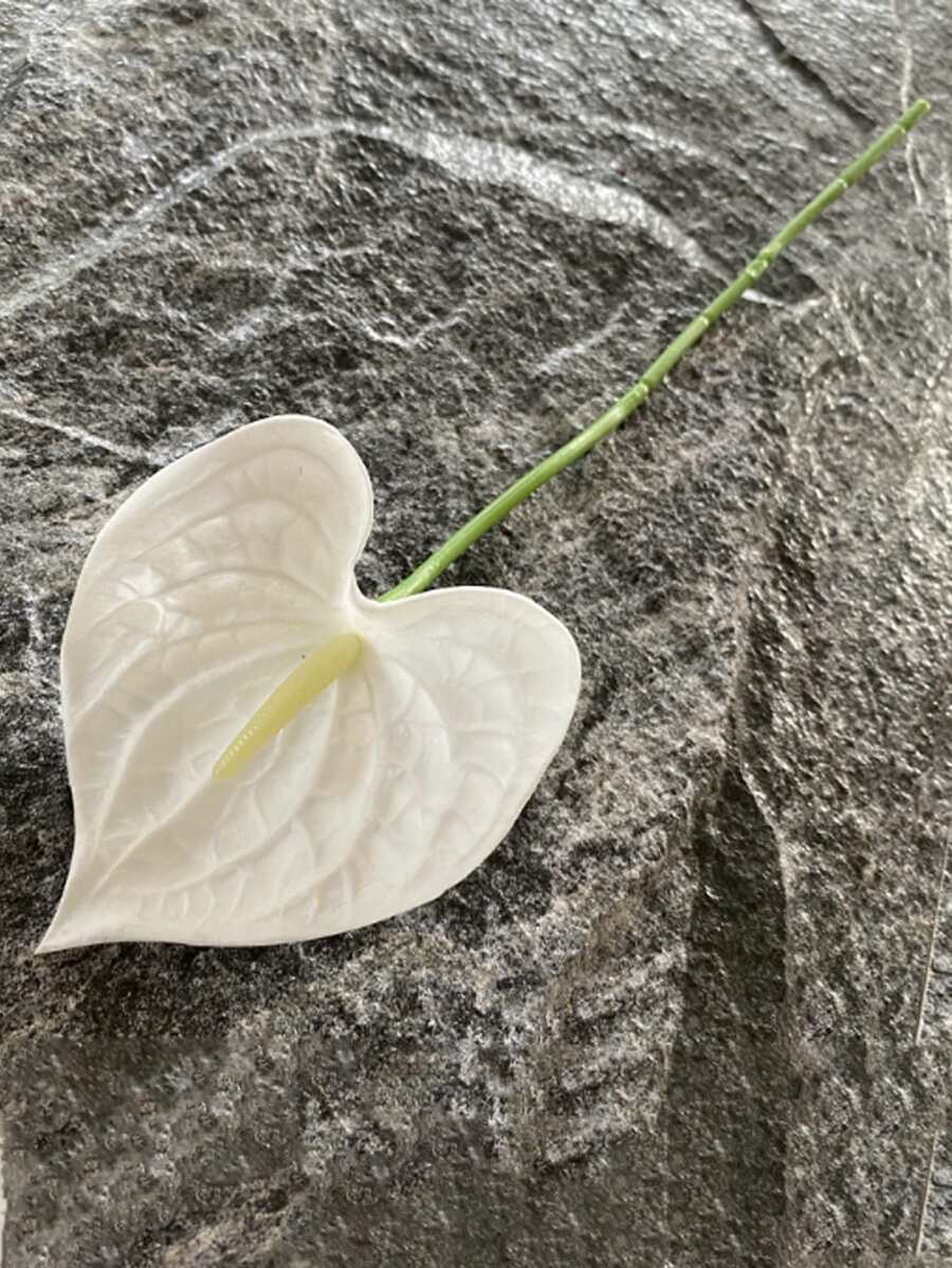 1 件人造手感软橡胶红色棕榈叶道具，家居装饰假花插花 - 白色 - 查看 1