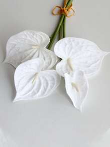 1 件人造手感软橡胶红色棕榈叶道具，家居装饰假花插花 - 白色 - 查看 2