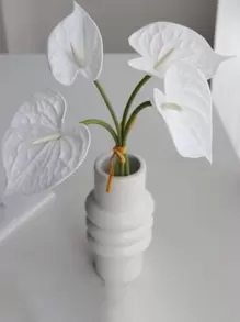 1 件人造手感软橡胶红色棕榈叶道具，家居装饰假花插花 - 白色 - 查看 3