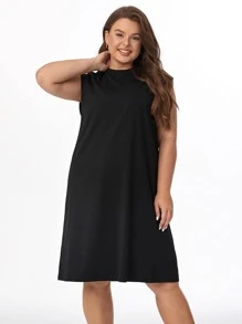 SHEIN BASICS Vestido De Tanque Sólido Plus - Negro - Ver 1