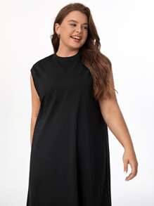 SHEIN BASICS Vestido De Tanque Sólido Plus - Negro - Ver 3