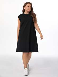 SHEIN BASICS Vestido De Tanque Sólido Plus - Negro - Ver 4