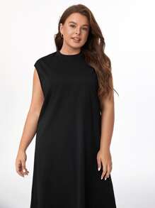 SHEIN BASICS Vestido De Tanque Sólido Plus - Negro - Ver 5