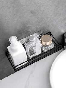 1pc Carbon Steel Wall Mounted Storage Rack, Minimalist Black Punch-free Storage Rack For Home - Black - View 4