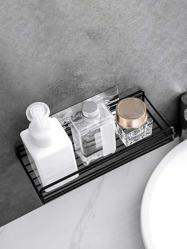 1pc Carbon Steel Wall Mounted Storage Rack, Minimalist Black Punch-free Storage Rack For Home - Black - View 4