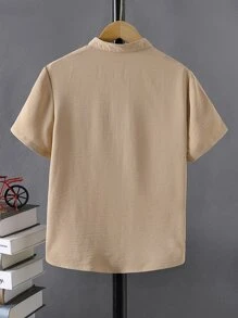 Boys Half Button Pocket Patched Shirt - Khaki - View 2