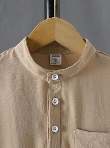Boys Half Button Pocket Patched Shirt - Khaki - View 5