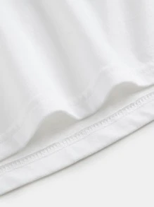 SHEIN BASICS Plus 純色 V 領 T 卹 - 白色 - 查看 5