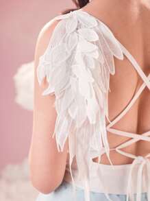 ROMWE Kawaii Top De Cami Sin Espalda Con Decoración De Alas Y Cordones