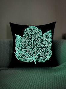 1入組葉子圖案夜光裝飾抱枕套客廳用現代布藝靠墊套家居裝飾 - 黑色 - 查看 1