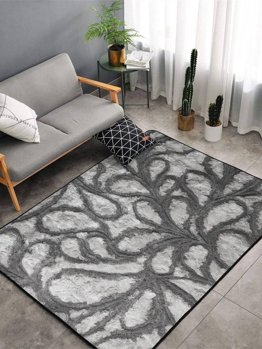 1 pieza Alfombra con diseño gráfico, alfombra moderna de poliéster para el hogar - Blanco y Negro - Ver 1