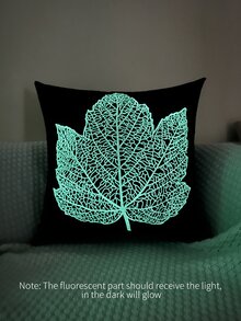 1入組葉子圖案夜光裝飾抱枕套客廳用現代布藝靠墊套家居裝飾 - 黑色 - 查看 3