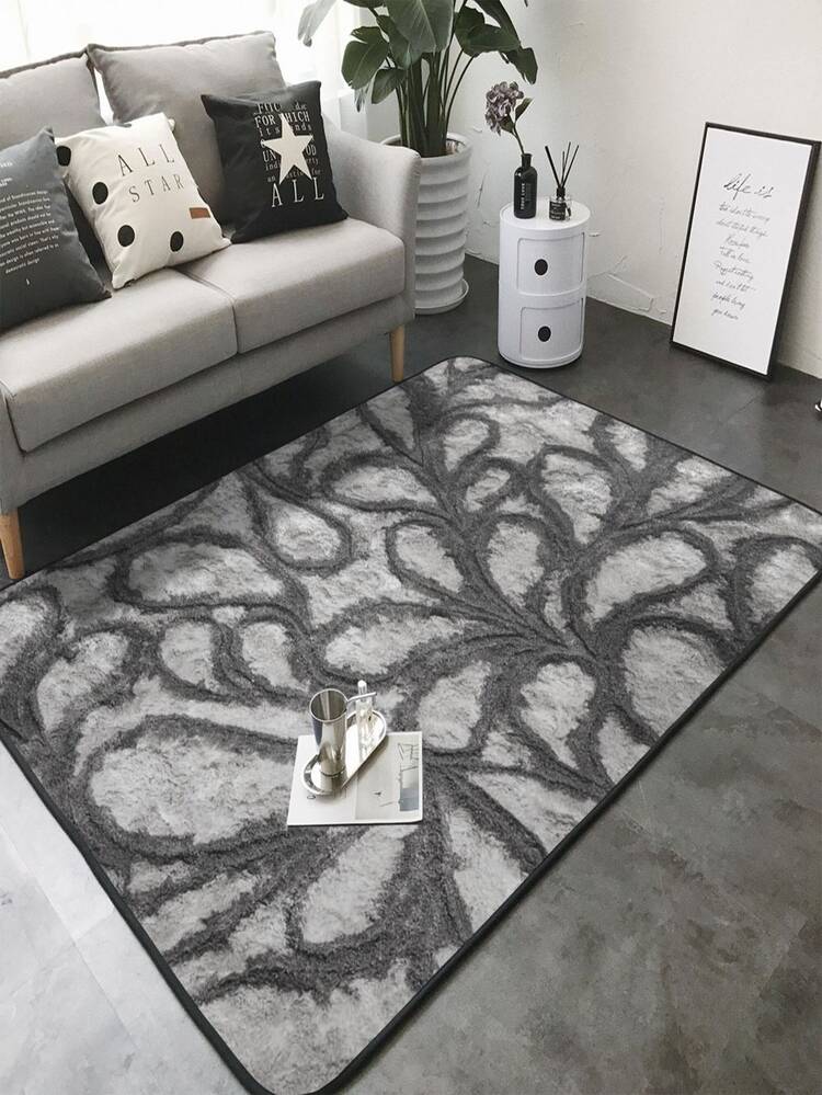 1 pieza Alfombra con diseño gráfico, alfombra moderna de poliéster para el hogar - Blanco y Negro - Añade 5