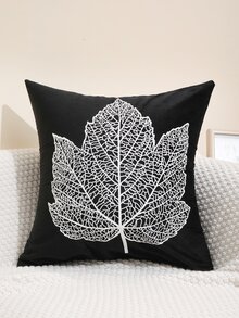 1入組葉子圖案夜光裝飾抱枕套客廳用現代布藝靠墊套家居裝飾 - 黑色 - 查看 6