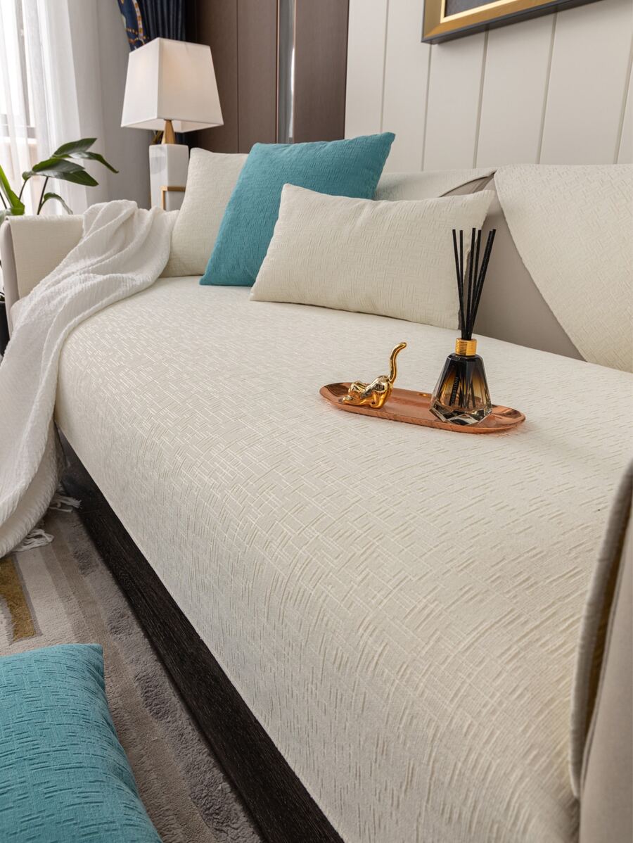 1入組素色沙發巾簡約素色滌綸家用毛巾套四季皆宜 - 米色 - 查看 1