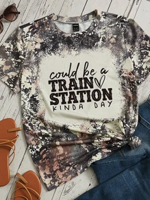 SHEIN LUNE Áo thun nữ Slogan Giải trí - Nhiều màu - Xem 1