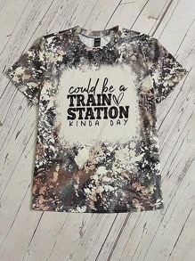 SHEIN LUNE Áo thun nữ Slogan Giải trí - Nhiều màu - Xem 3