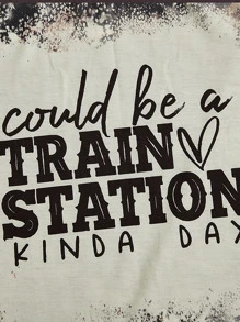 SHEIN LUNE Áo thun nữ Slogan Giải trí - Nhiều màu - Xem 4