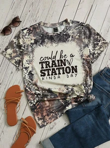 SHEIN LUNE Áo thun nữ Slogan Giải trí - Nhiều màu - Xem 6
