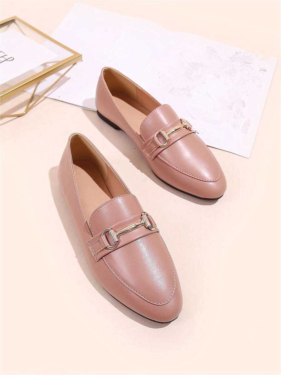 女士金屬裝飾時尚樂福鞋適用於戶外 - 粉色 - 查看 1