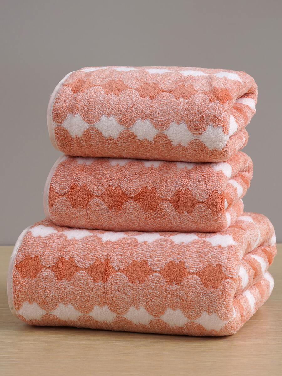 1入組幾何圖案浴巾或毛巾浴用現代織物毛巾 - 橘色 - 查看 1
