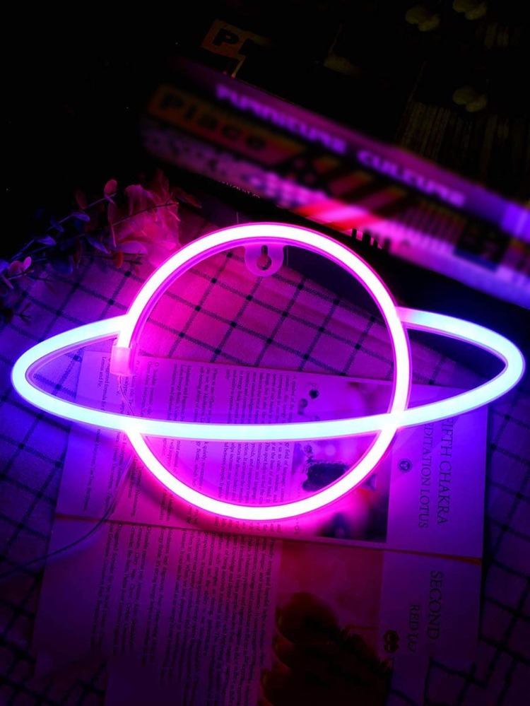 1pc Led Planet Shaped Neon Light With Hook, USB And Battery Powered Saturn Shaped Design Neon Sign Light, Suitable For Table,Bedroom,Wall, Party,Student Dormitories,Game Room,Wedding Decoration, Birthday Gifts For Friends - Multicolor - View 4