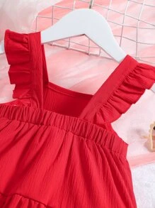 小女童荷葉邊連衣裙 - 紅色 - 查看 3