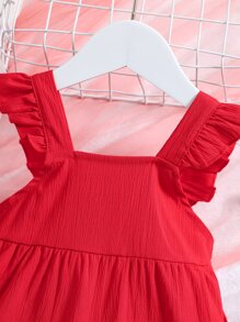 小女童荷葉邊連衣裙 - 紅色 - 查看 4